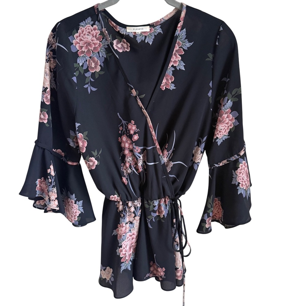 Whimsigoth Wrap Blouse Romantic Cottagecore Quiet Luxury Flutter Sleeve Top S